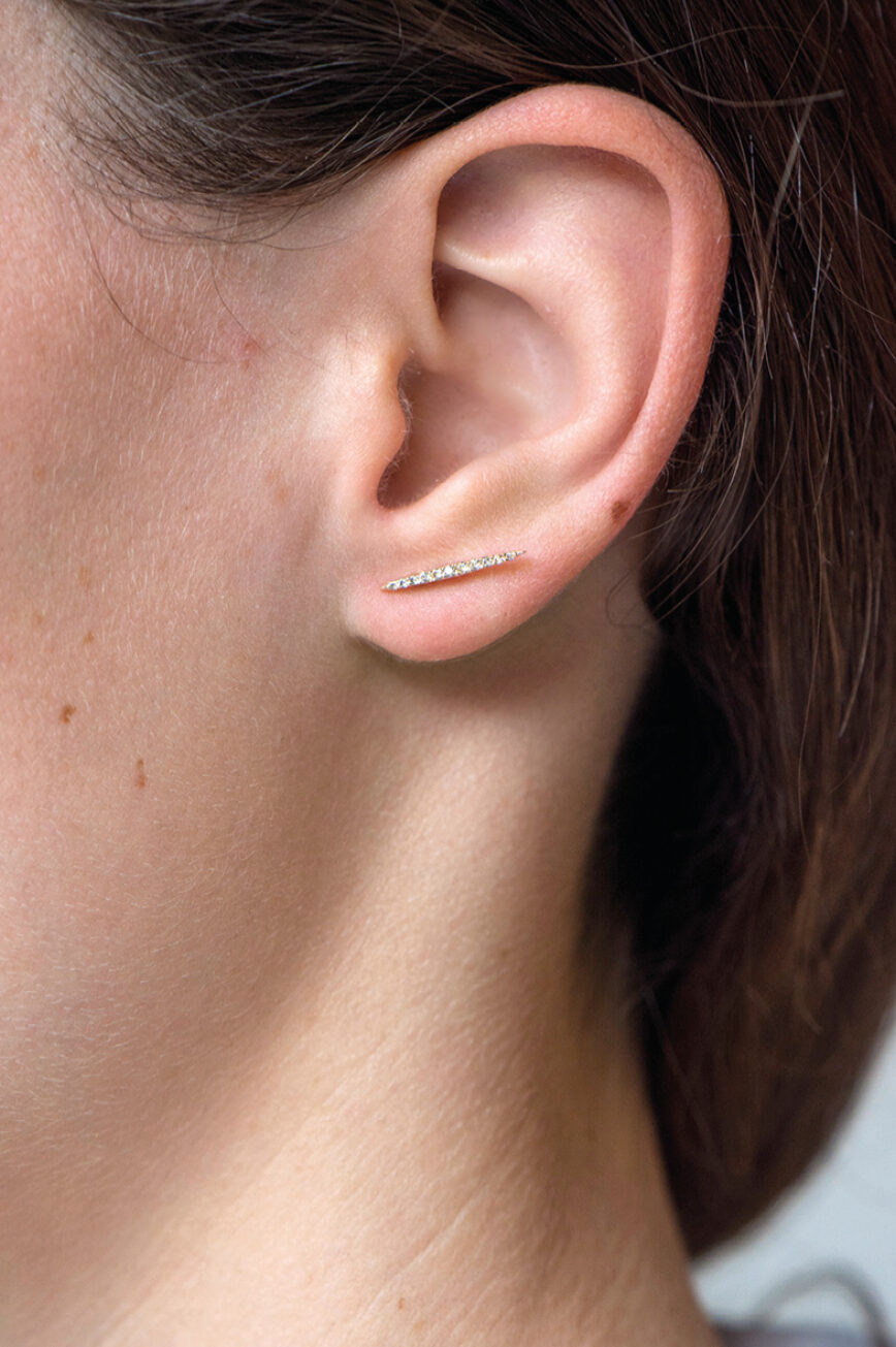 Yellow gold drop earrings linear diamond sunbeam bar pair Celine Daoust