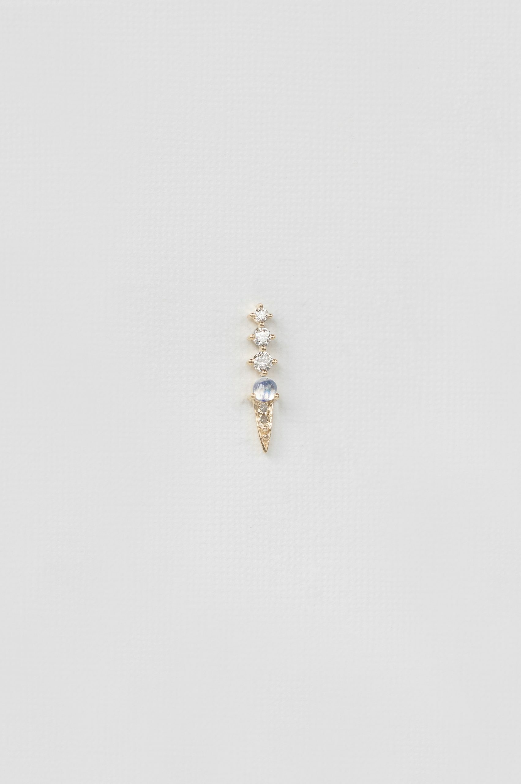 Yellow gold single stud earring three moonstone diamond linear drop Celine Daoust