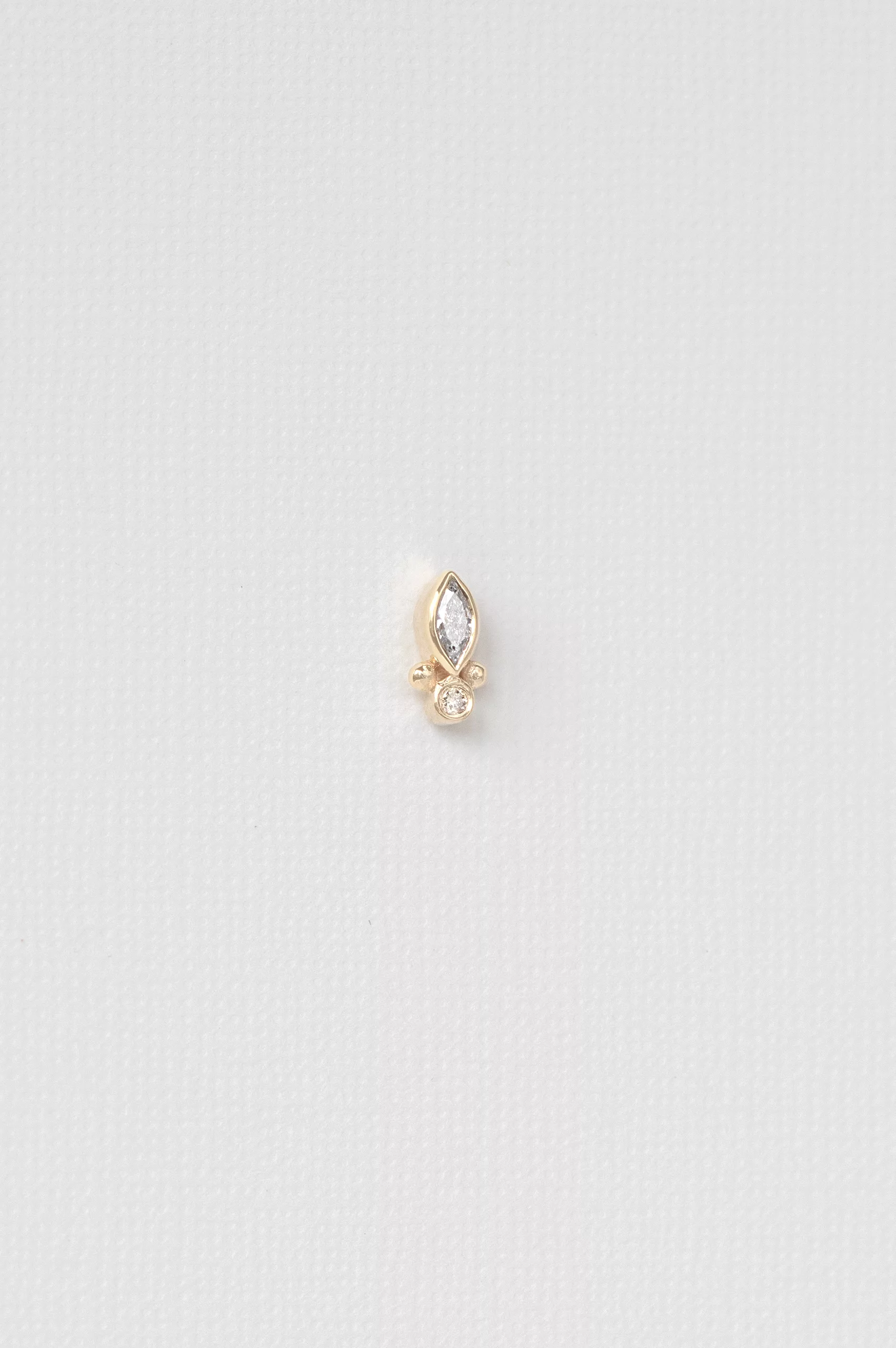 Yellow gold single stud earring marquise diamond leaf diamond accent Celine Daoust