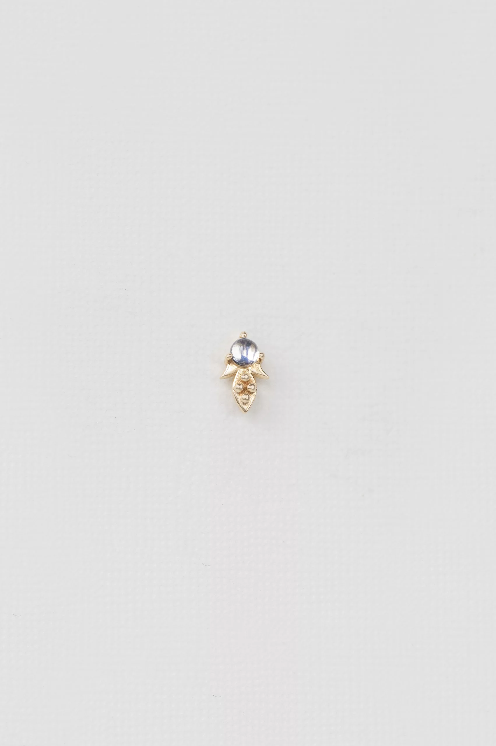 Yellow gold single stud earring rainbow moonstone leaf diamond accent Celine Daoust