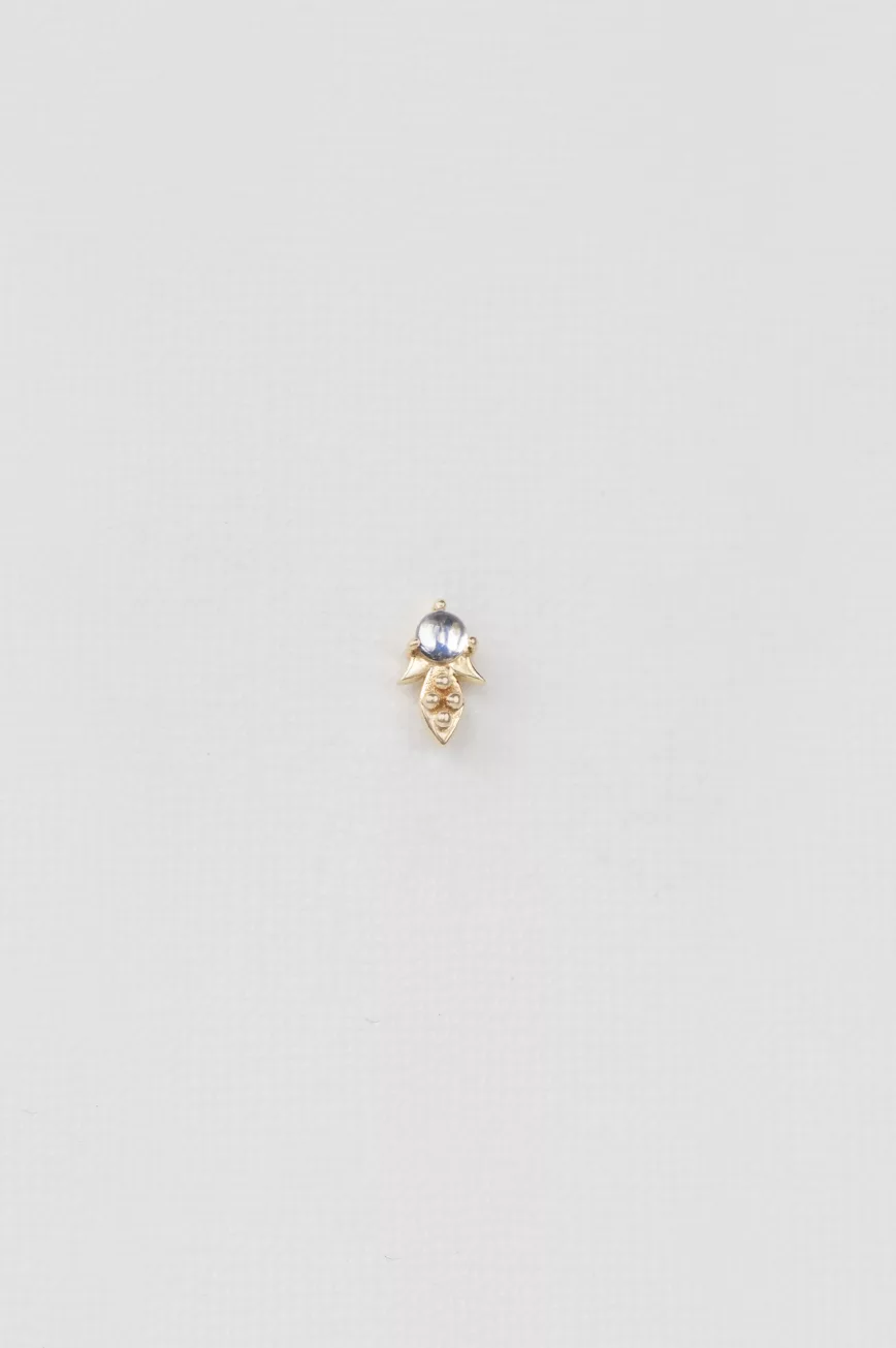 Yellow gold single stud earring rainbow moonstone leaf diamond accent Celine Daoust