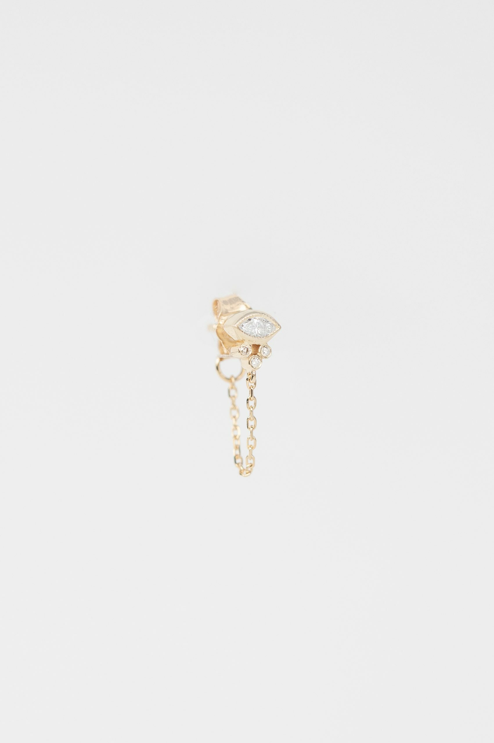 Yellow gold single chain earring marquise diamond chain drop Celine Daoust