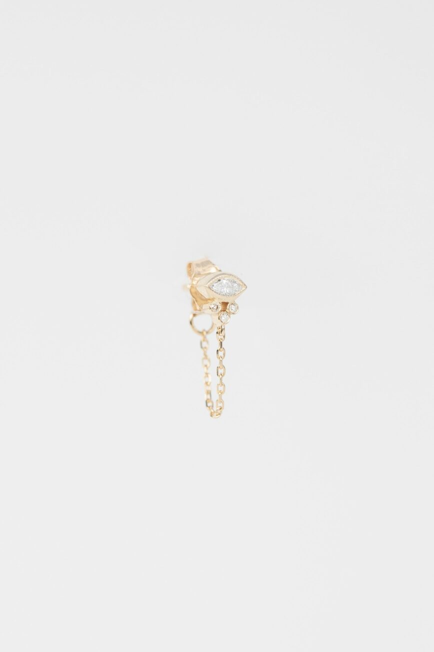 Yellow gold single chain earring marquise diamond chain drop Celine Daoust