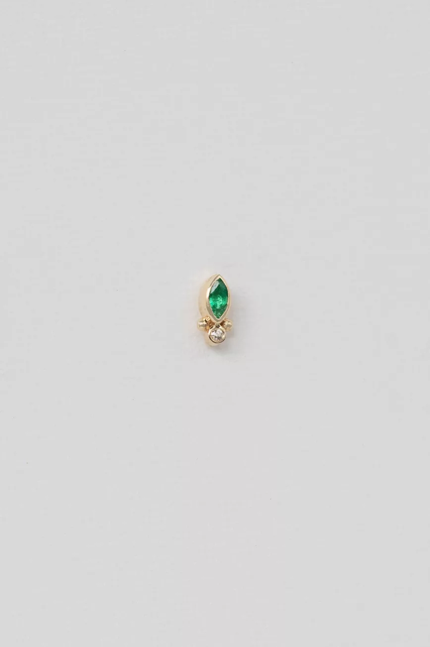 Yellow gold single stud earring marquise emerald diamond accent Celine Daoust