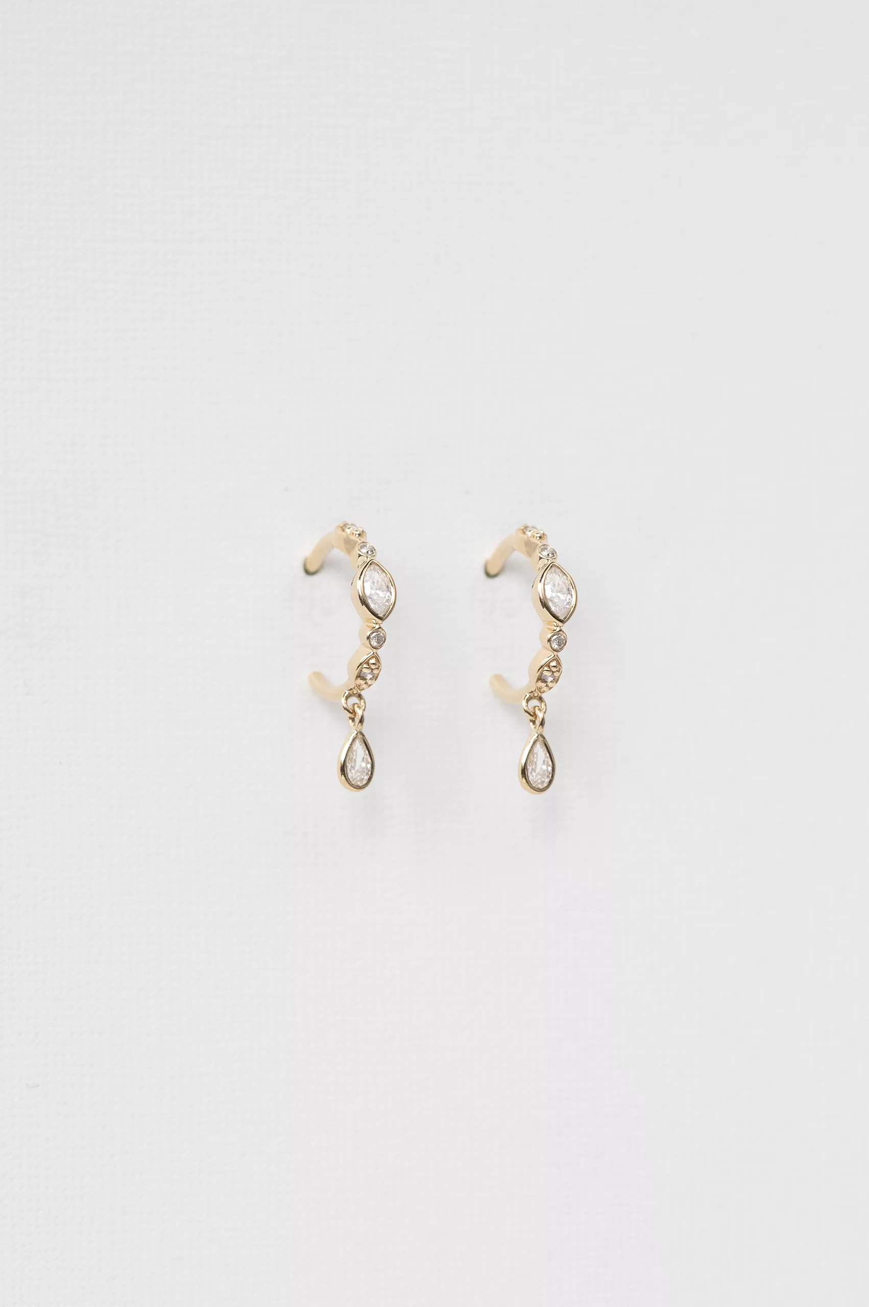 Yellow gold hoop earrings diamond pear dangling diamond drops pair Celine Daoust