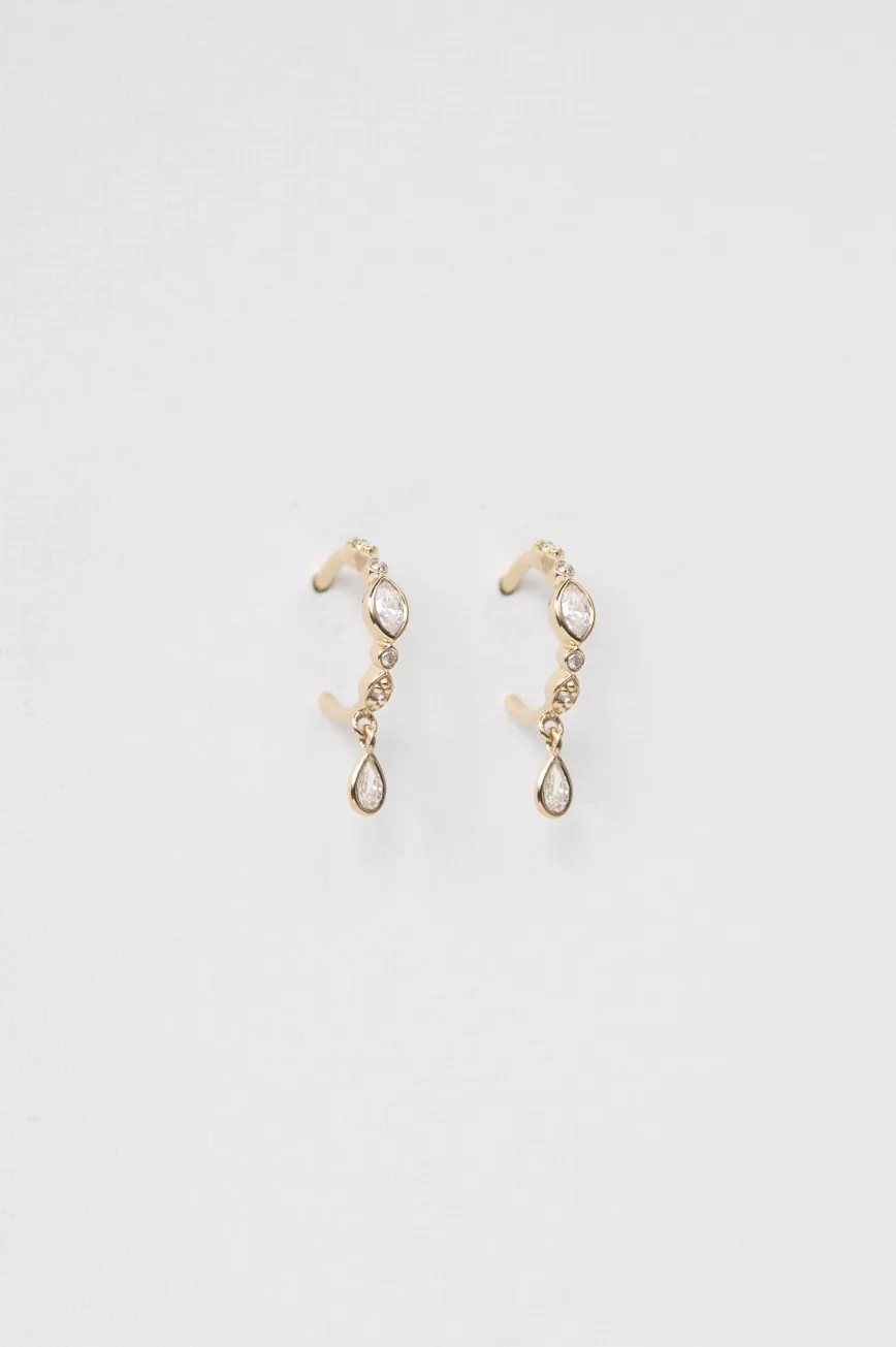 Yellow gold hoop earrings diamond pear dangling diamond drops pair Celine Daoust