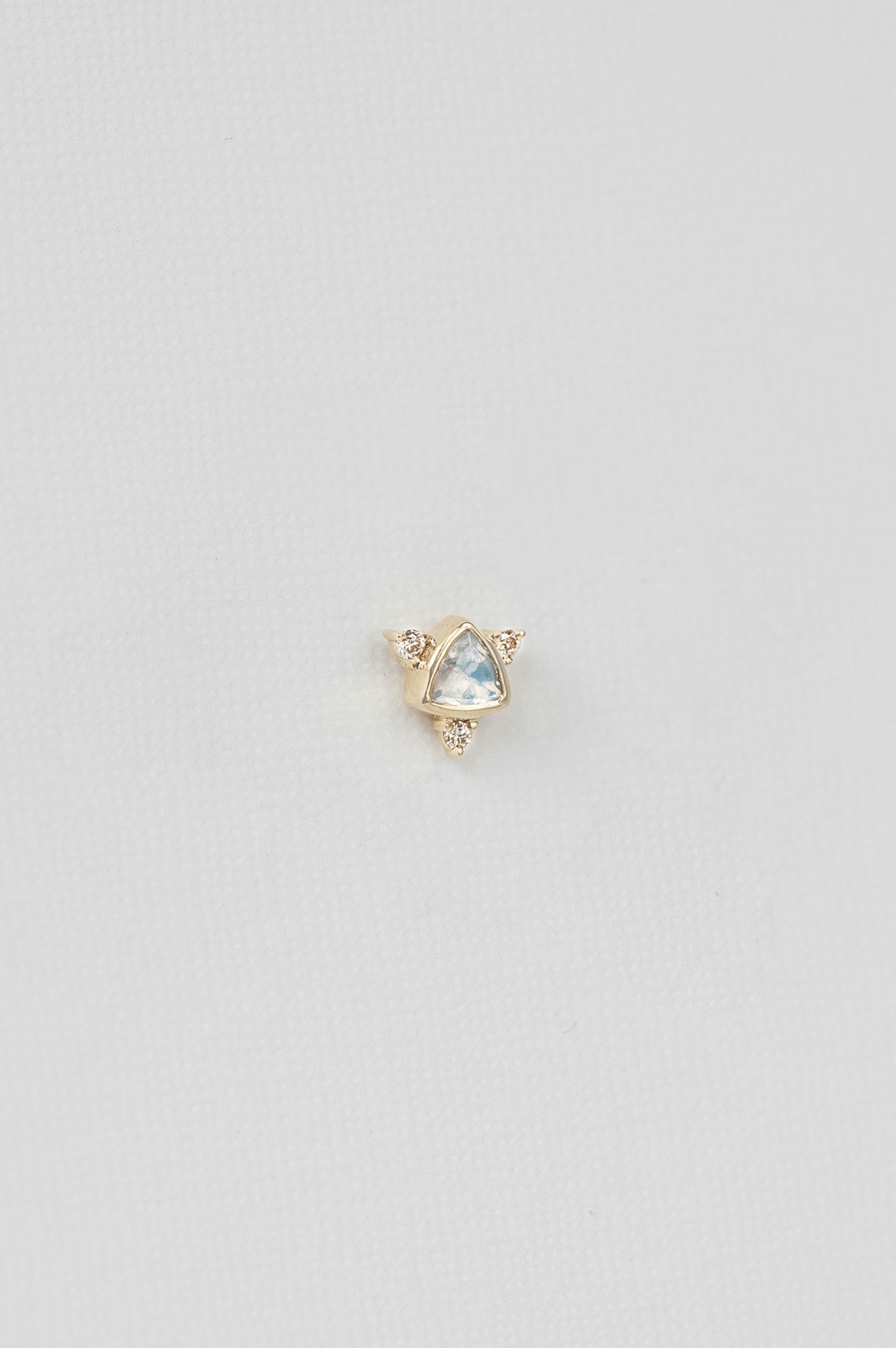 Yellow gold single drop earring triangle moonstone diamond chain drop Celine Daoust
