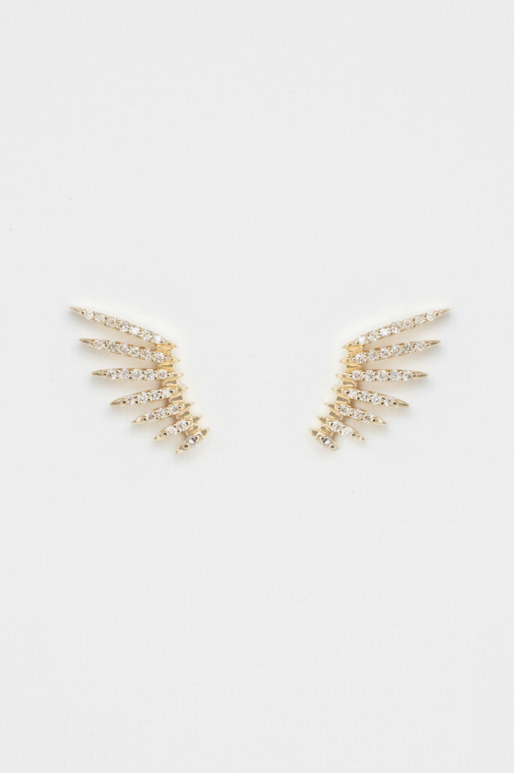 Yellow gold stud earrings sculpted wing motif pavé diamond pair Celine Daoust