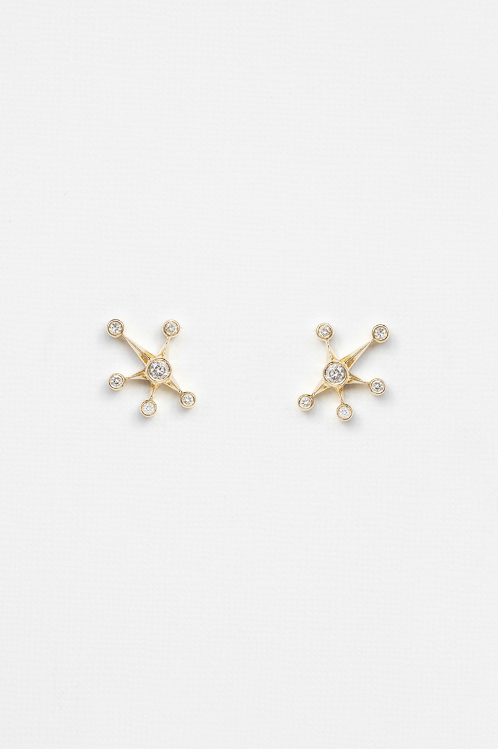 Yellow gold stud earrings starburst diamond constellation motif pair Celine Daoust