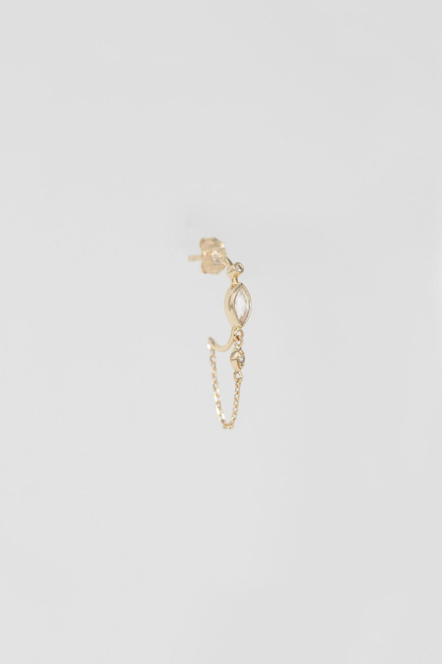Gold hoop earring marquise moonstone eye motif diamond Céline Daoust