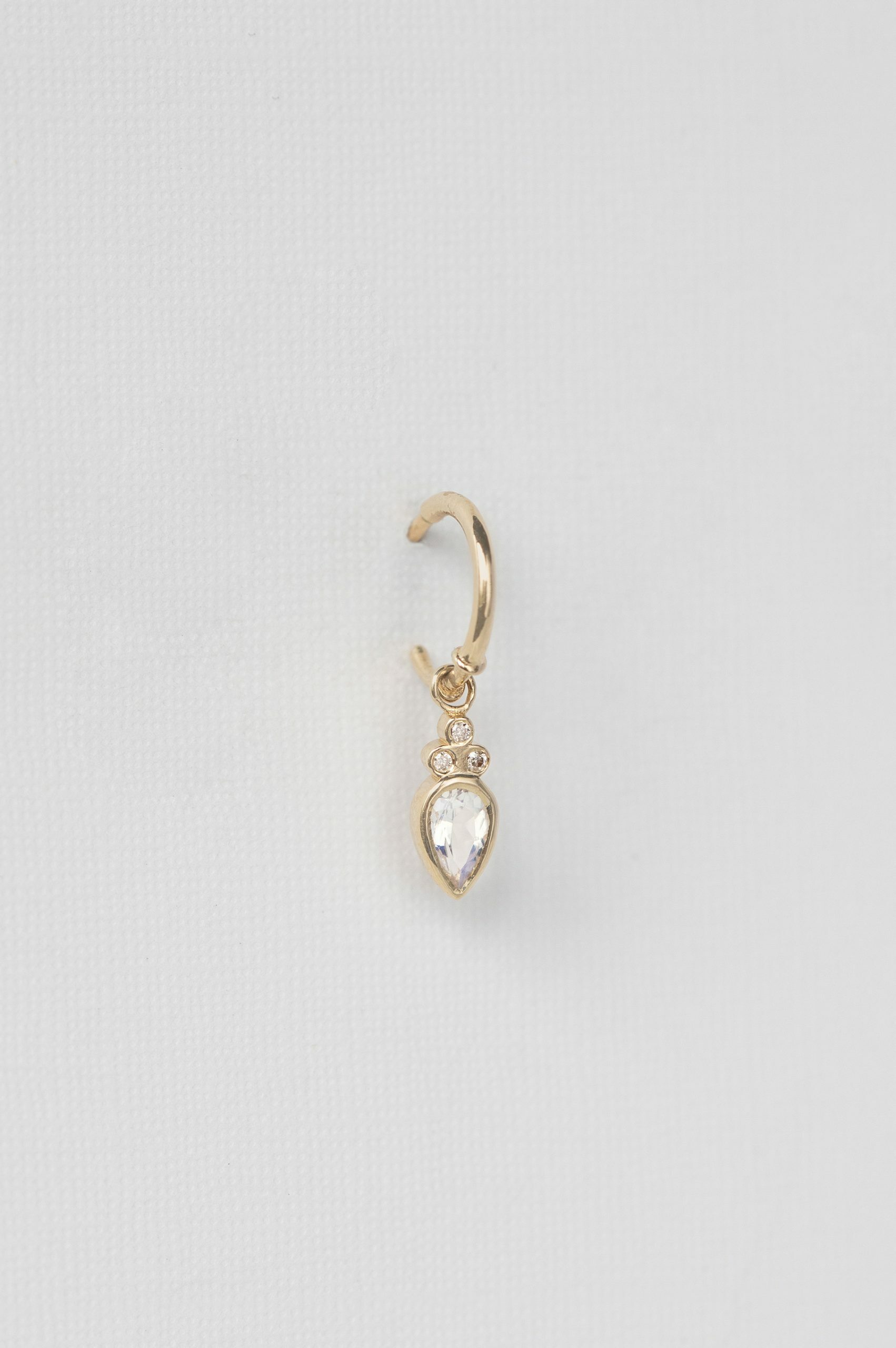 Gold single hoop earring pear moonstone diamond drop Céline Daoust