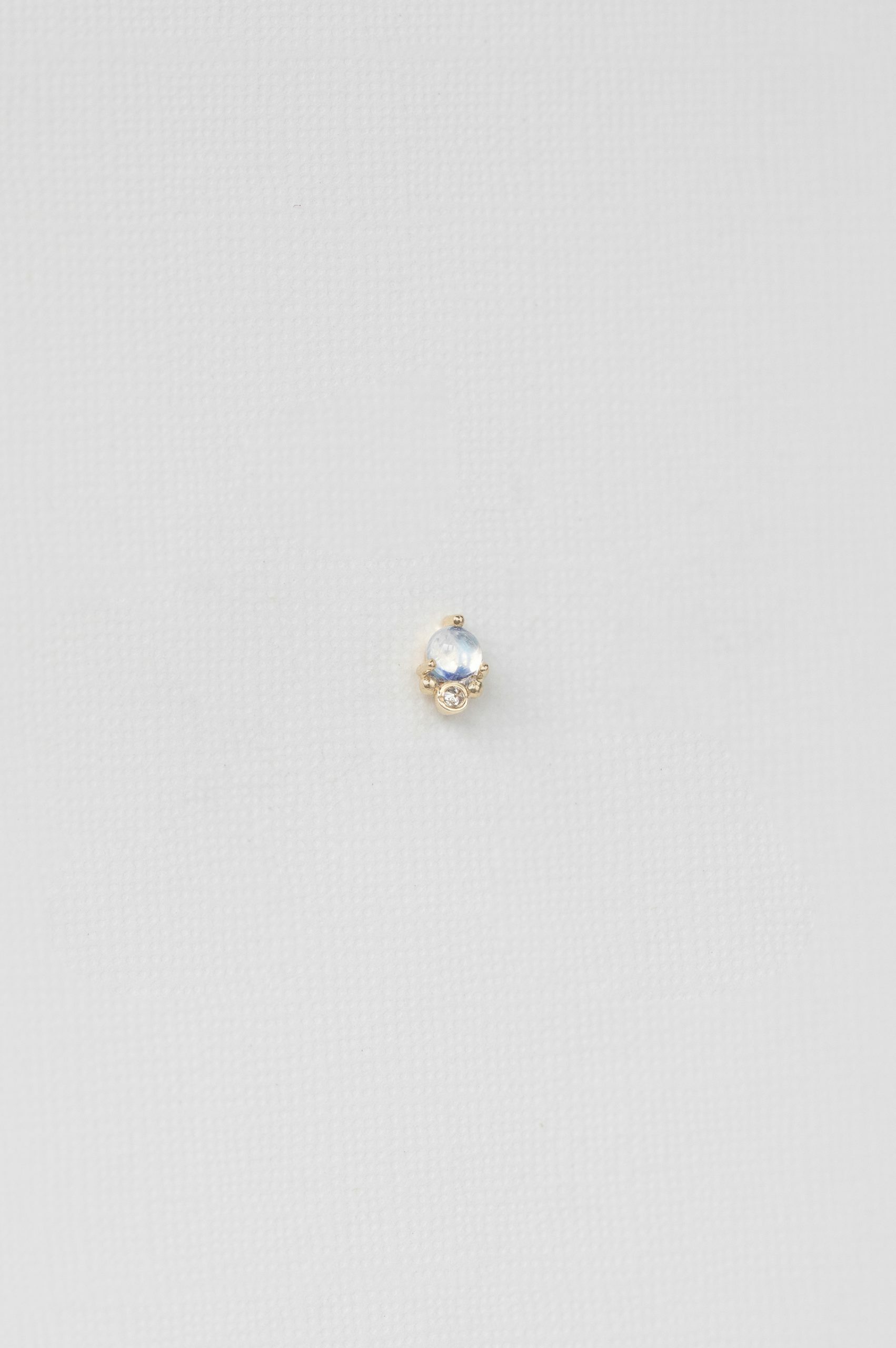 Yellow gold single stud earring small moonstone diamond accent Celine Daoust