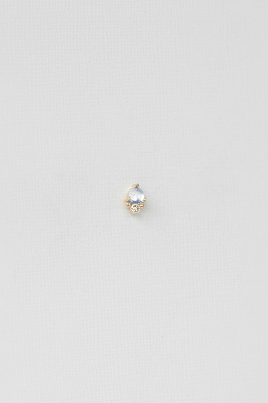 Yellow gold single stud earring small moonstone diamond accent Celine Daoust