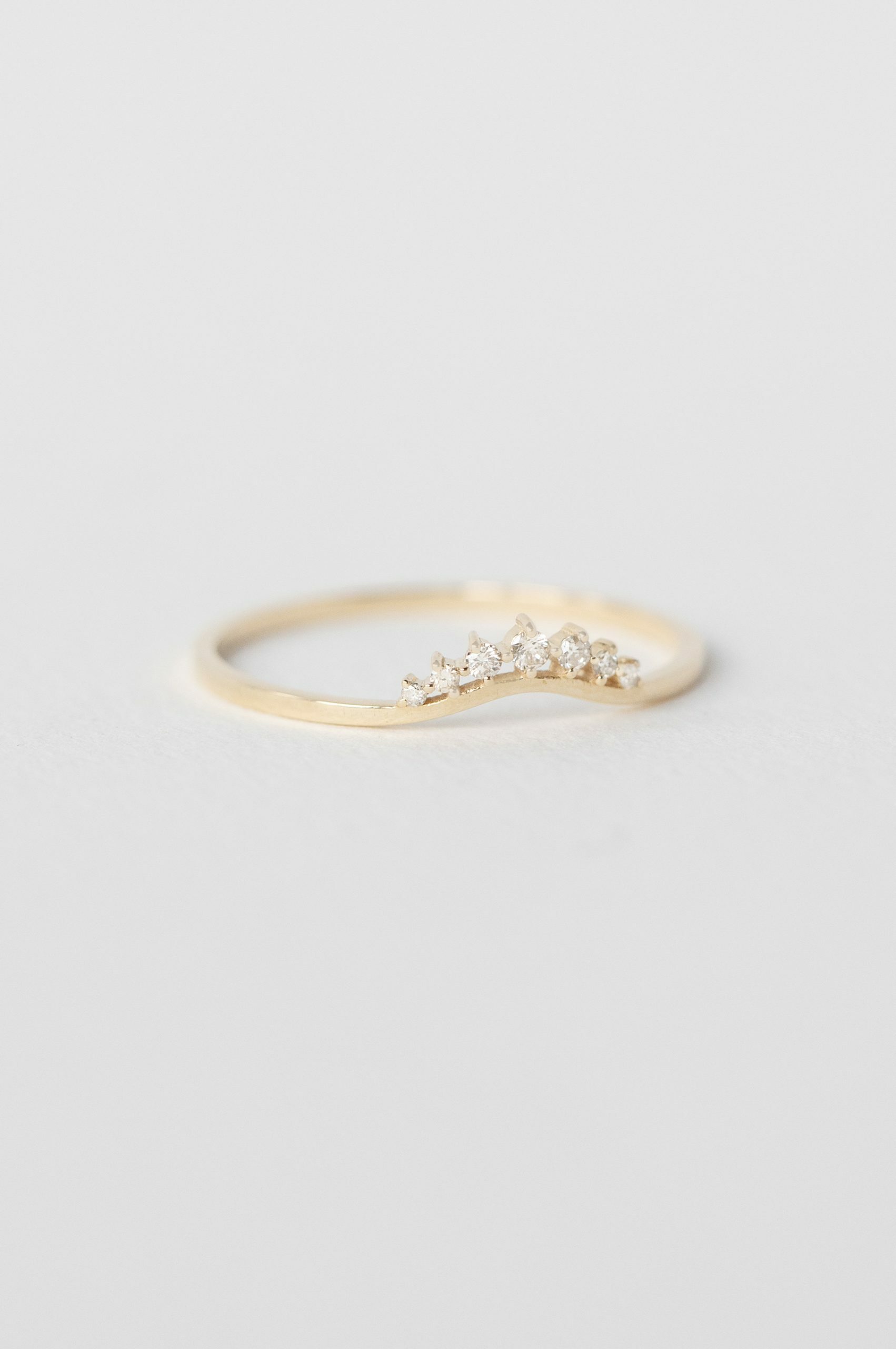 Yellow gold ring curved diamond crown motif slim band Celine Daoust