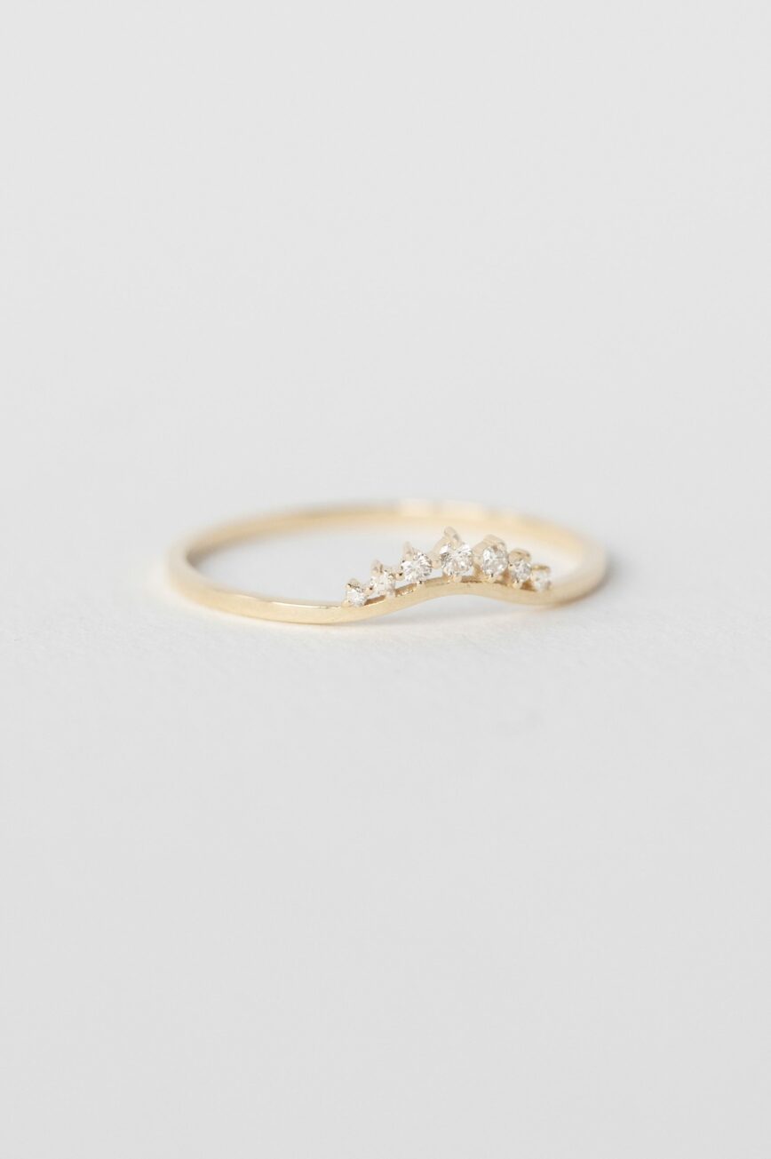 Yellow gold ring curved diamond crown motif slim band Celine Daoust