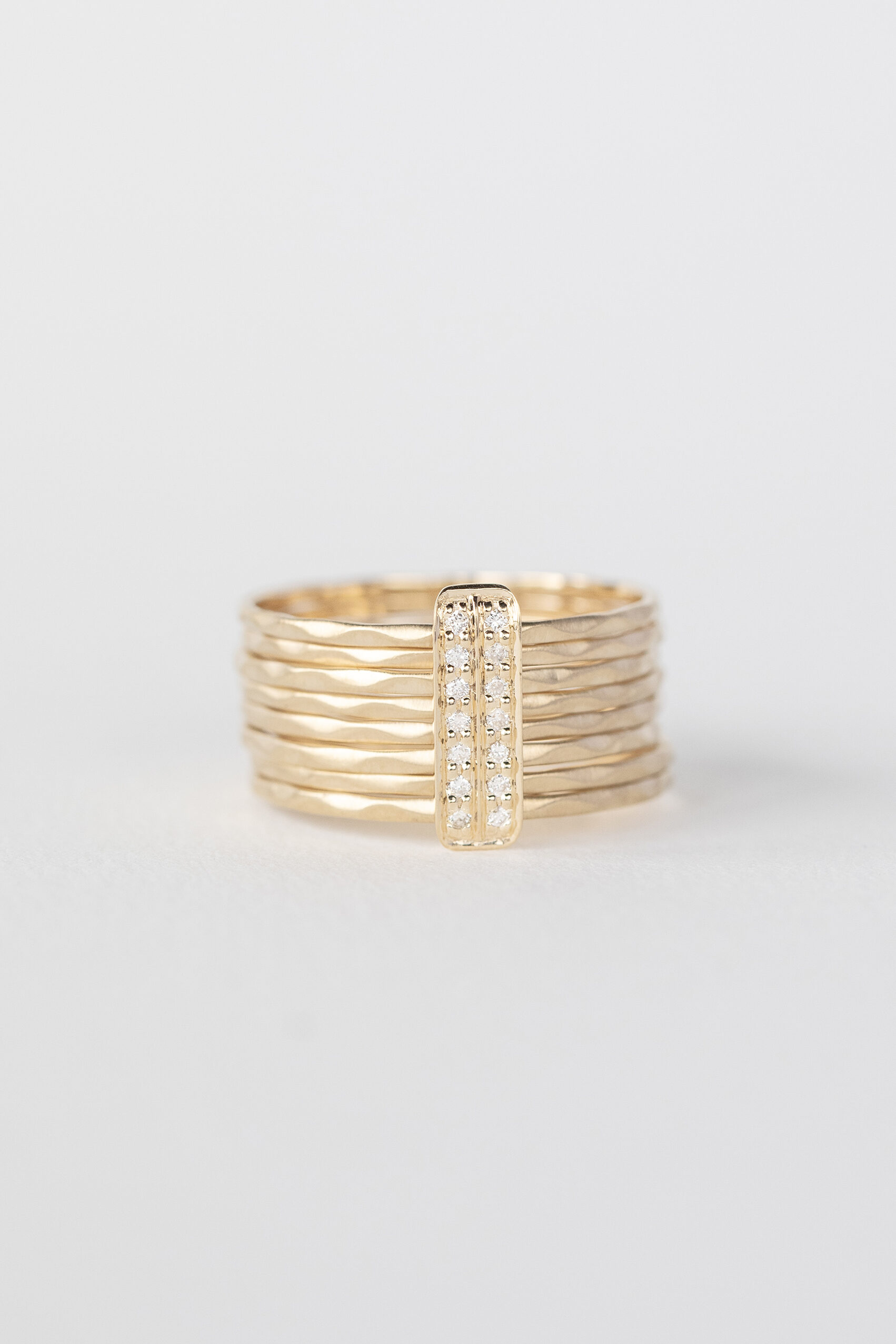 Gold wide multi-band ring pave diamond bar accent Celine Daoust