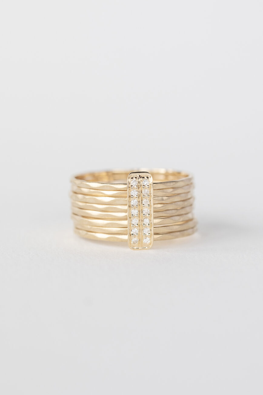 Gold wide multi-band ring pave diamond bar accent Celine Daoust