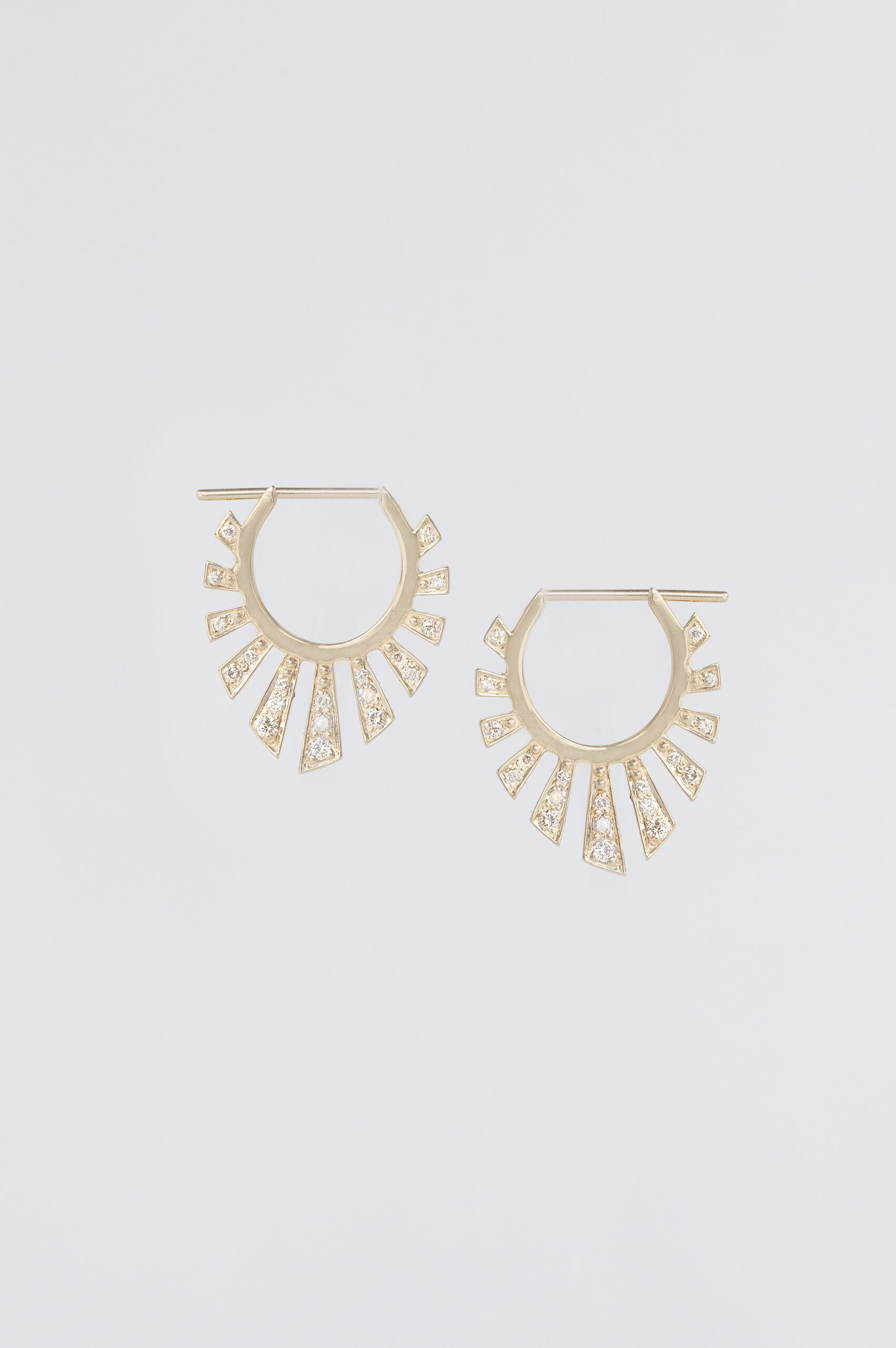 Yellow gold open hoop earrings aztec sun ray diamond pavé pair Celine Daoust