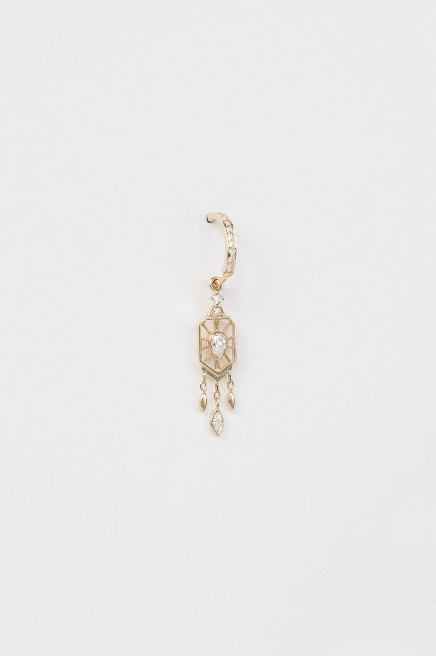 Gold single hoop earring octagonal frame pear diamond drops Céline Daoust