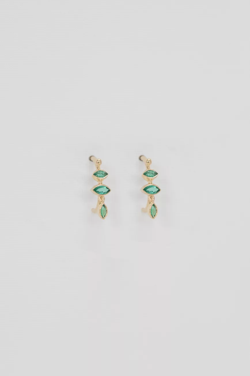 Yellow gold hoop earrings triple marquise emerald dangling drops pair Celine Daoust