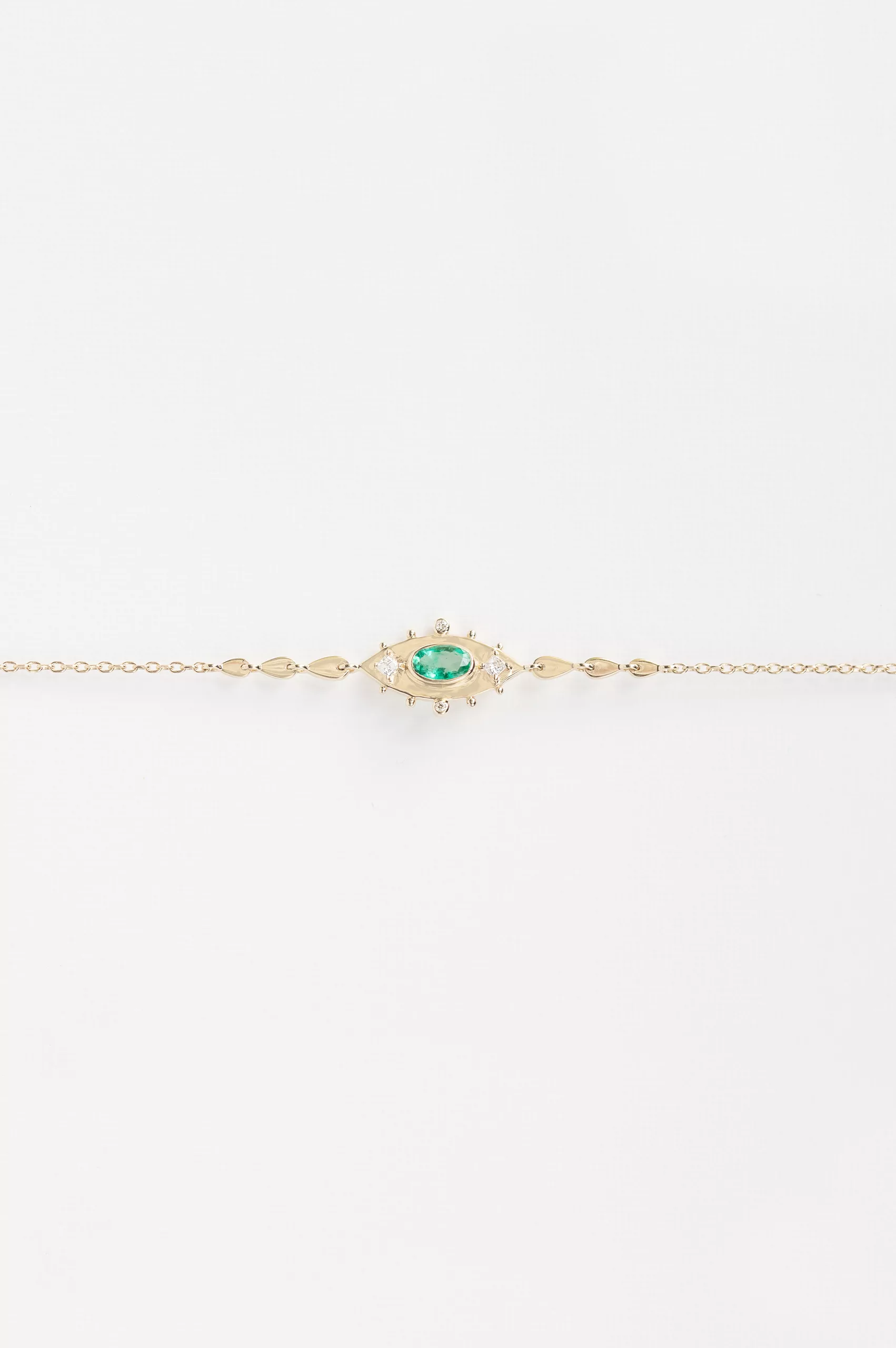 Yellow gold chain bracelet marquise emerald eye diamond accent station Celine Daoust