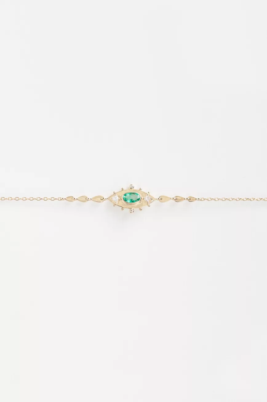 Yellow gold chain bracelet marquise emerald eye diamond accent station Celine Daoust