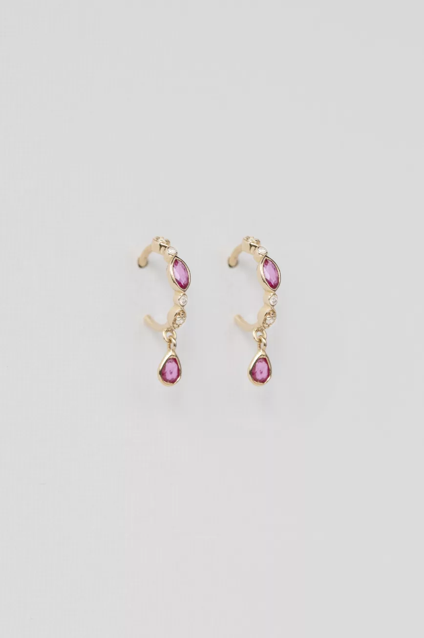 Yellow gold hoop earrings pear ruby diamond drops pair Celine Daoust