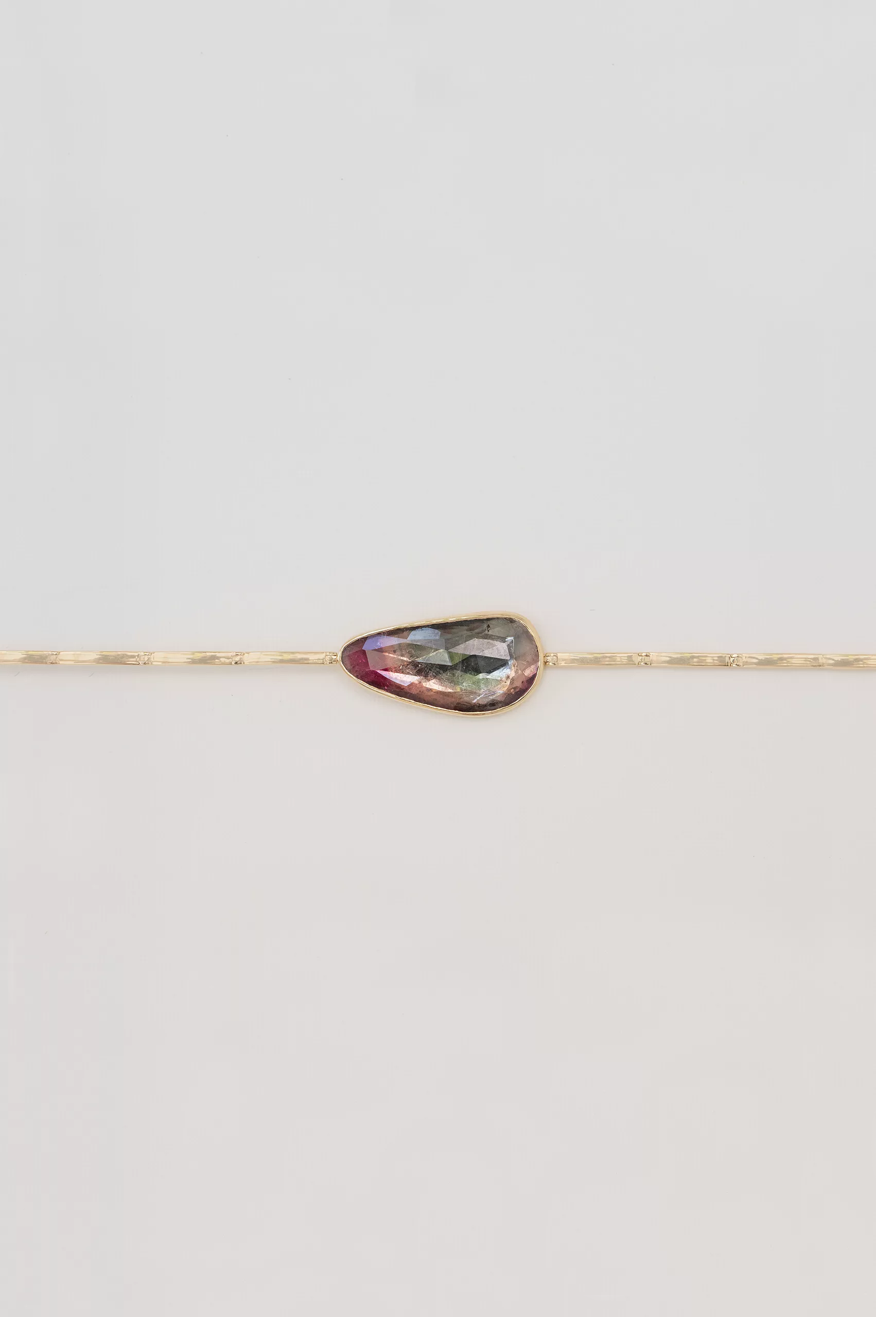 Gold articulated bracelet freeform watermelon tourmaline slice Céline Daoust