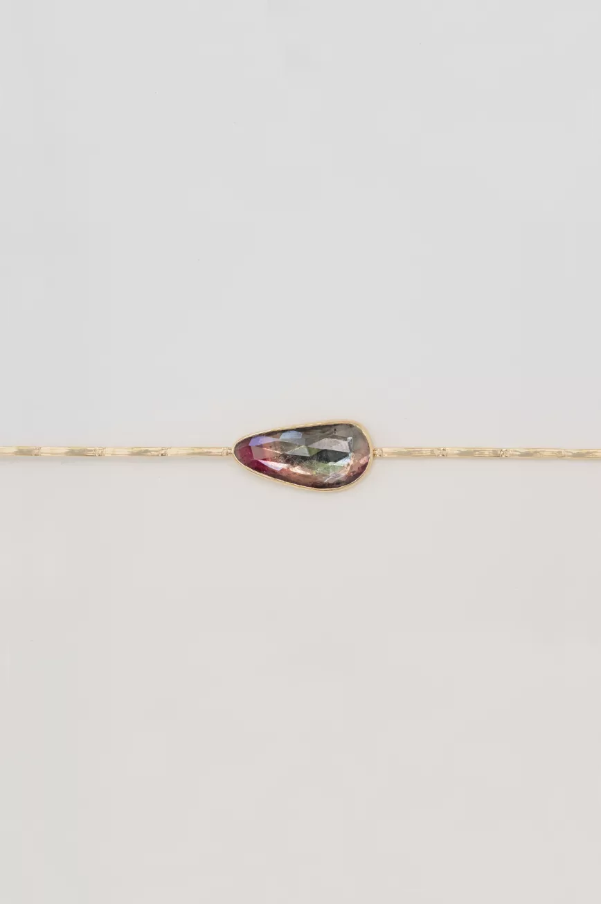 Gold articulated bracelet freeform watermelon tourmaline slice Céline Daoust