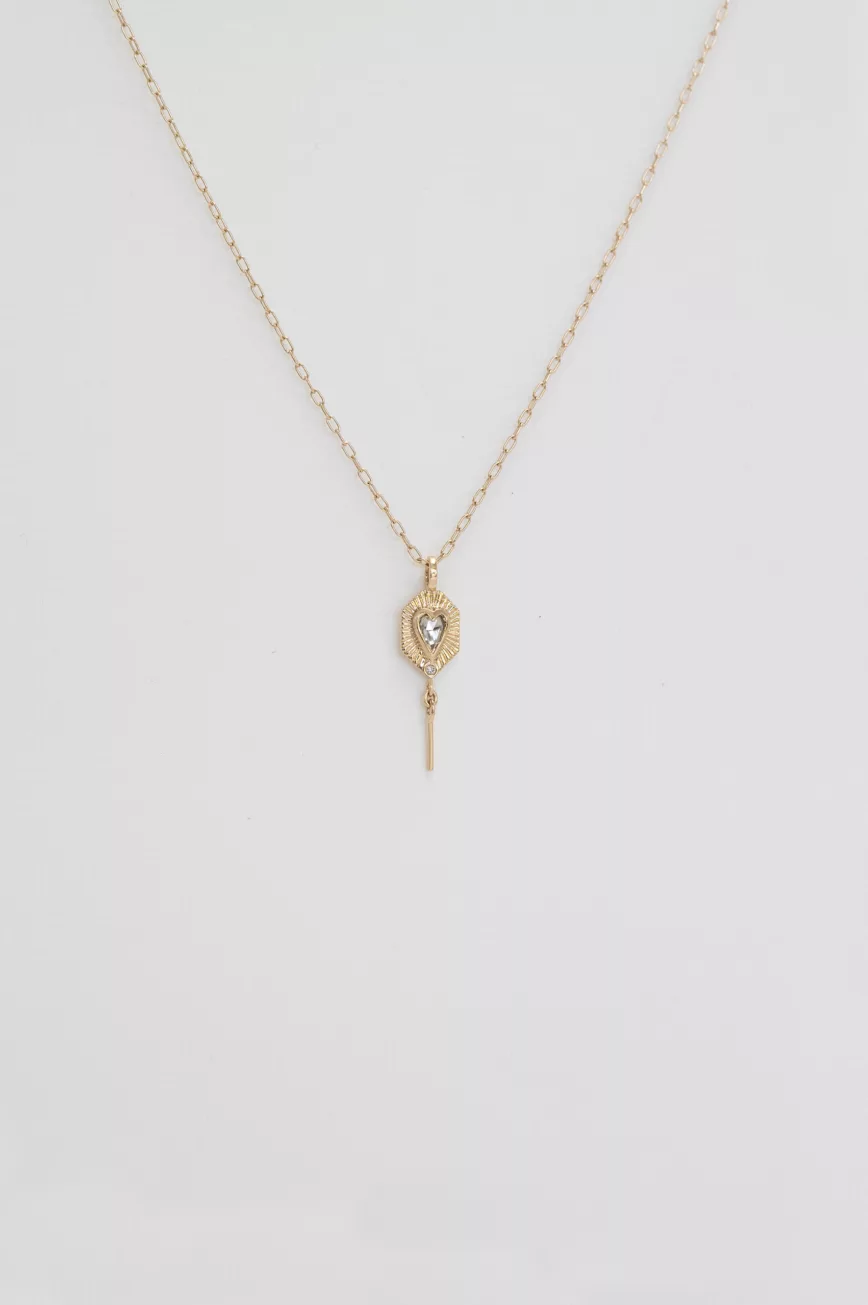 Yellow gold necklace small gold plate pendant champagne diamond heart motif spike drop Celine Daoust