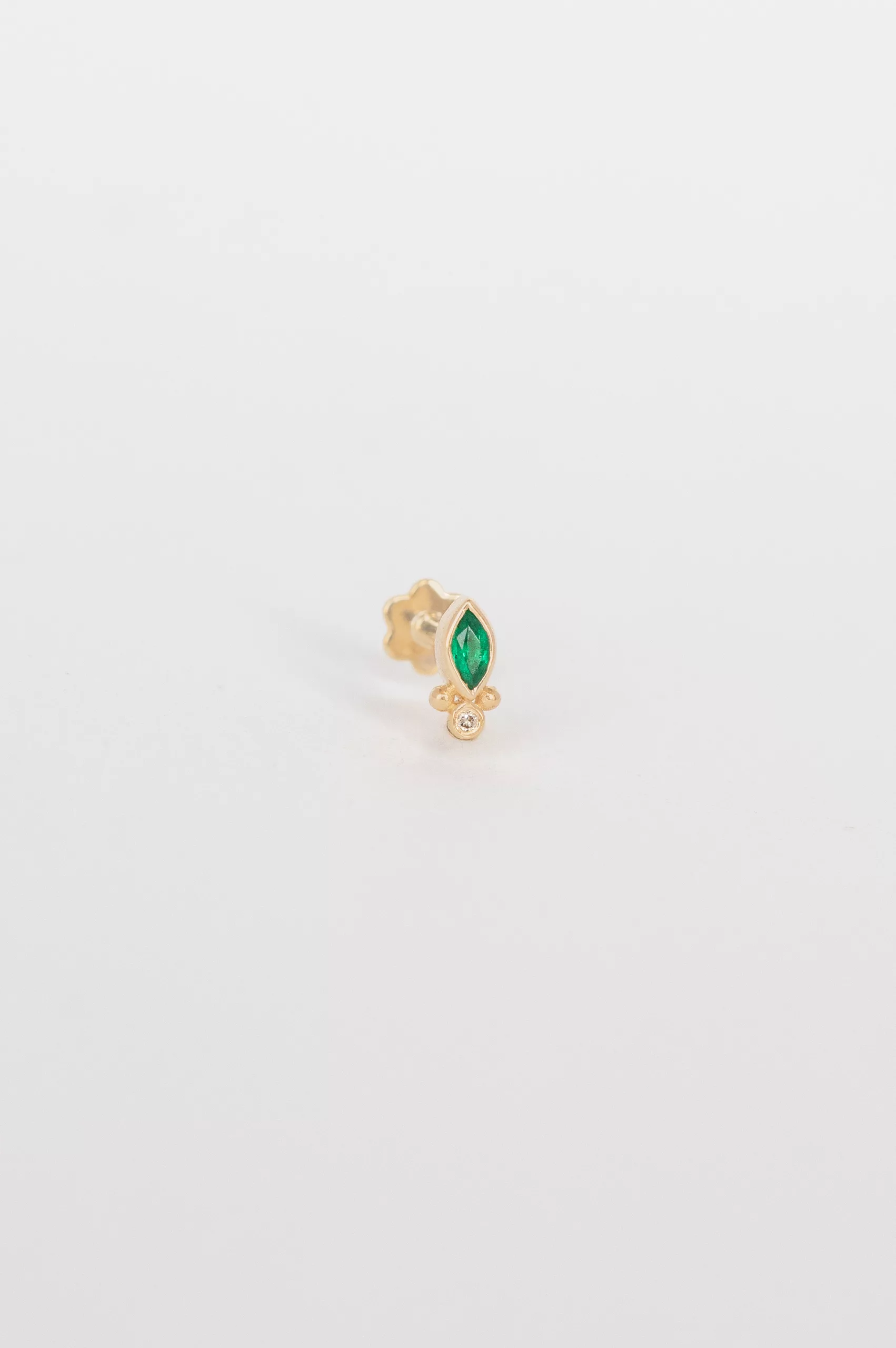 Yellow gold flat back piercing marquise emerald diamond star stud Celine Daoust