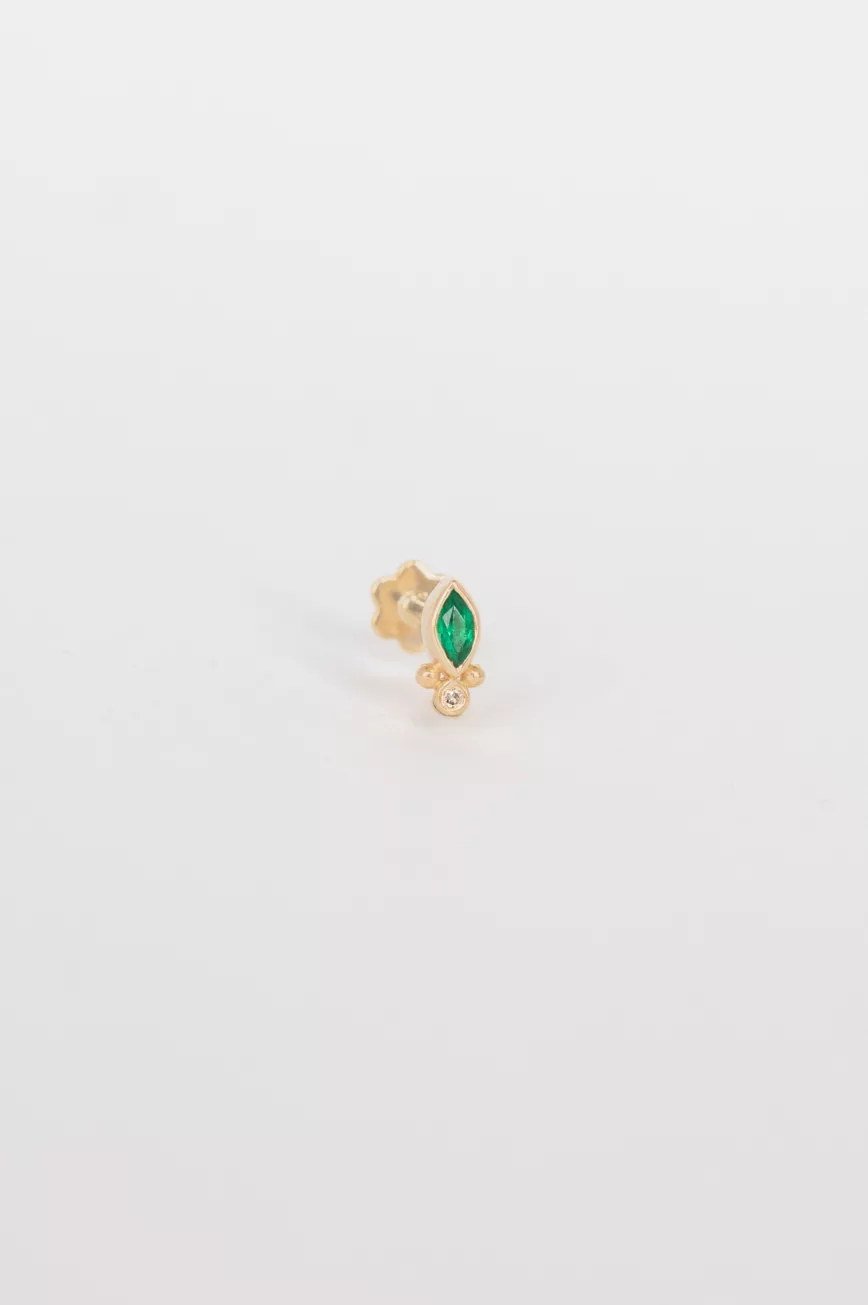 Yellow gold flat back piercing marquise emerald diamond star stud Celine Daoust
