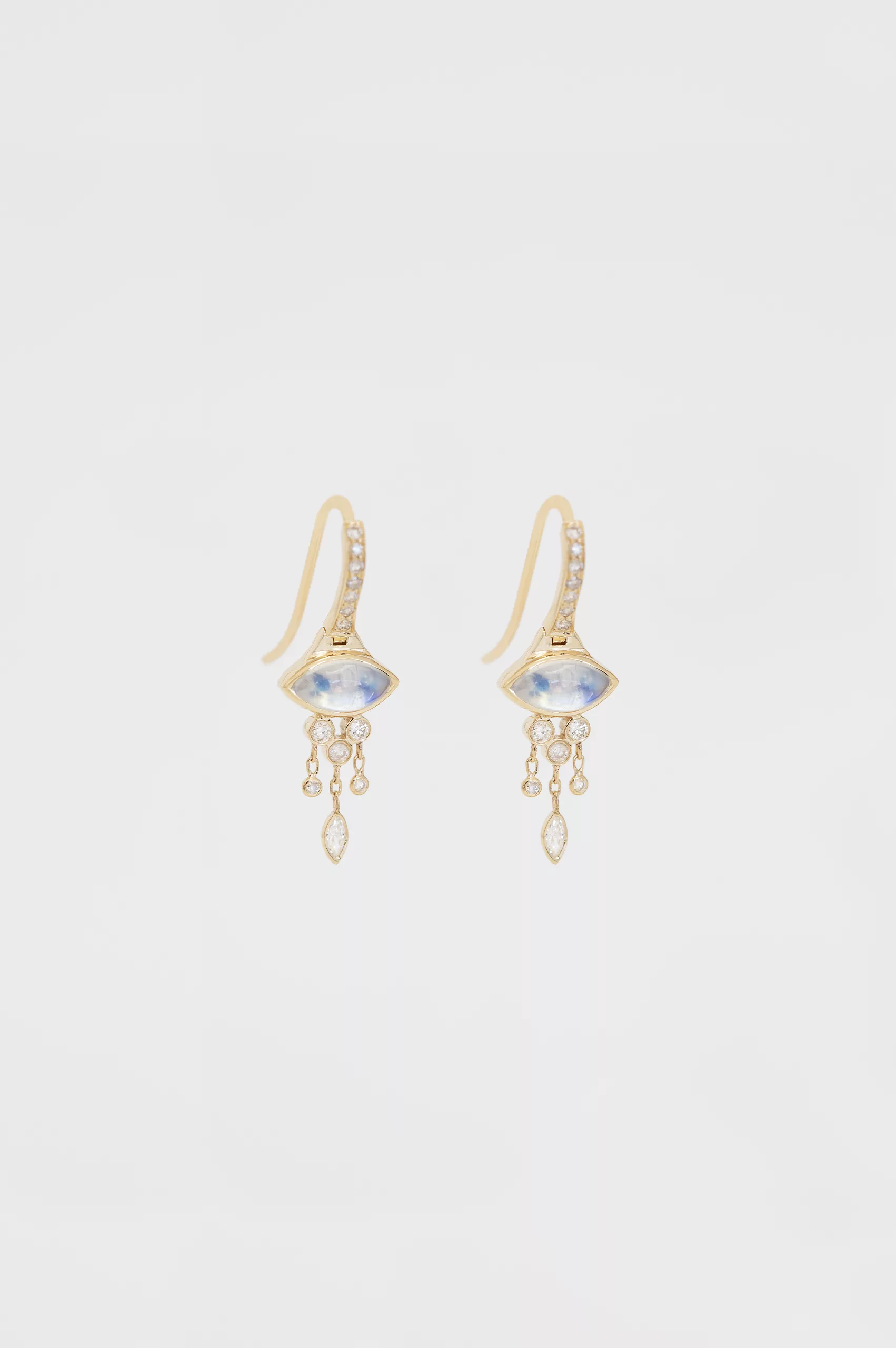 Gold ear cuff drop earring marquise moonstone diamond accents Céline Daoust