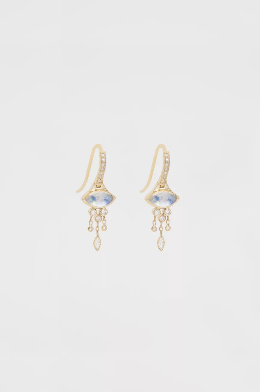 Gold ear cuff drop earring marquise moonstone diamond accents Céline Daoust