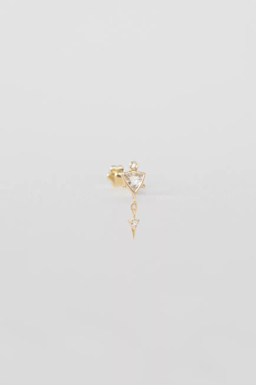 Yellow gold flat back piercing triangle diamond stud spike drop Celine Daoust