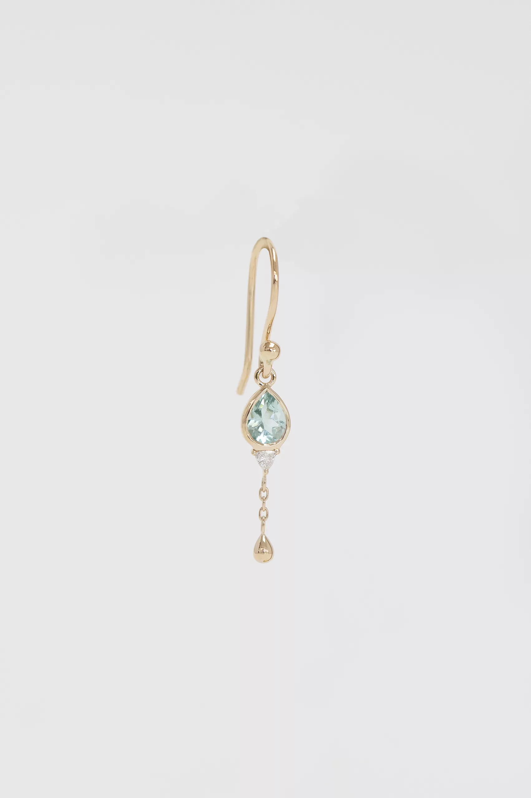 Yellow gold single wire earring pear turquoise tourmaline diamond ball drop Celine Daoust