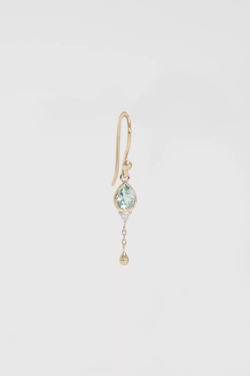 Yellow gold single wire earring pear turquoise tourmaline diamond ball drop Celine Daoust