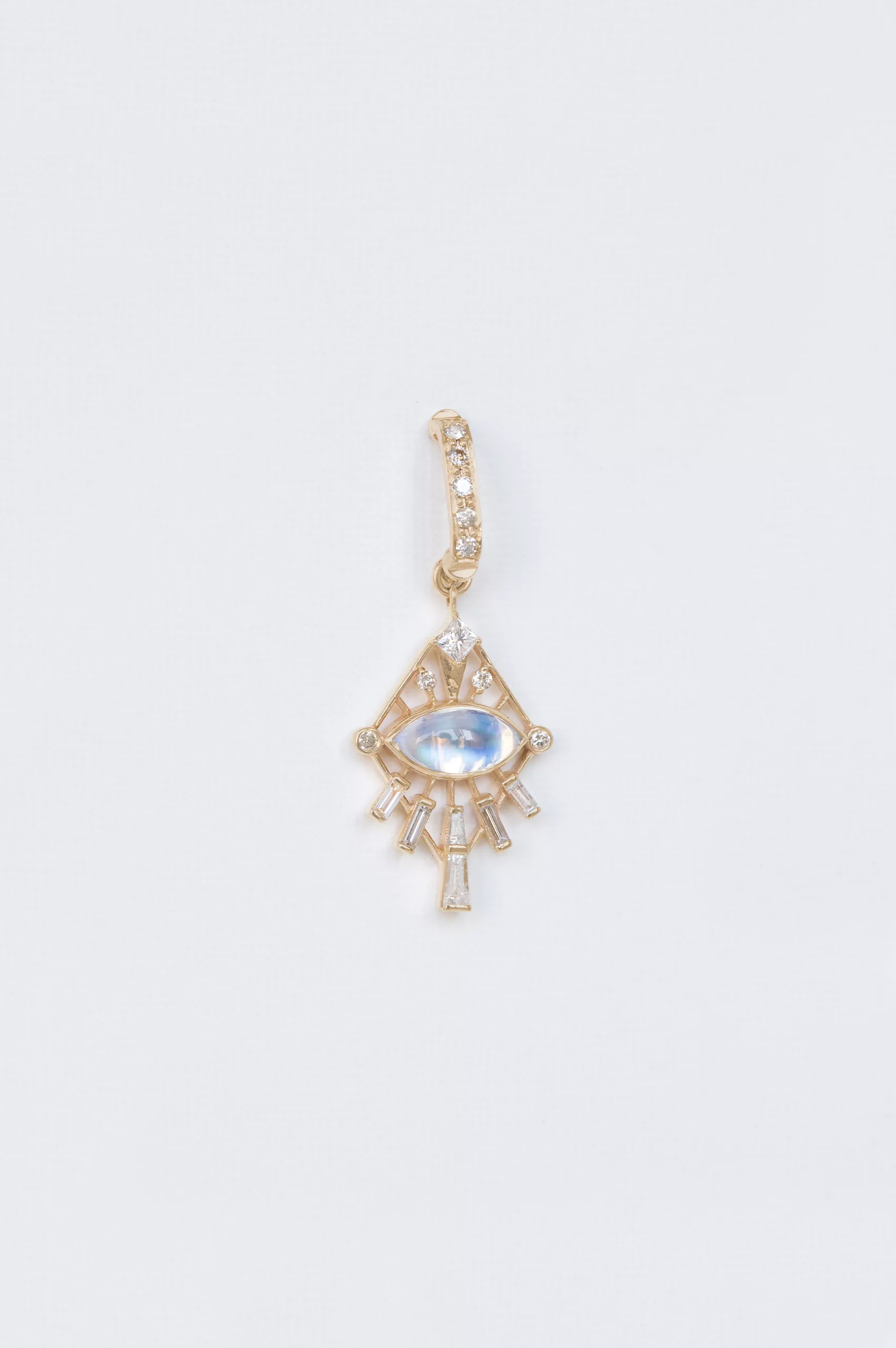 Yellow gold single drop earring marquise moonstone diamond dream maker geometric motif Celine Daoust