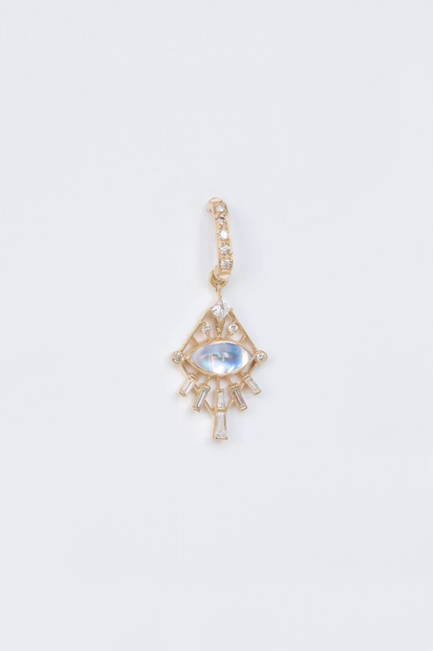 Yellow gold single drop earring marquise moonstone diamond dream maker geometric motif Celine Daoust