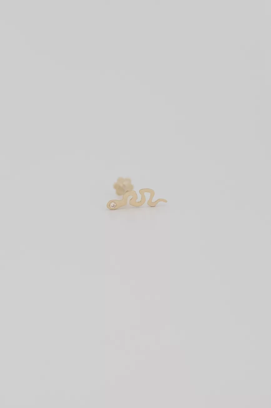 Yellow gold flat back piercing sculpted snake motif stud Celine Daoust
