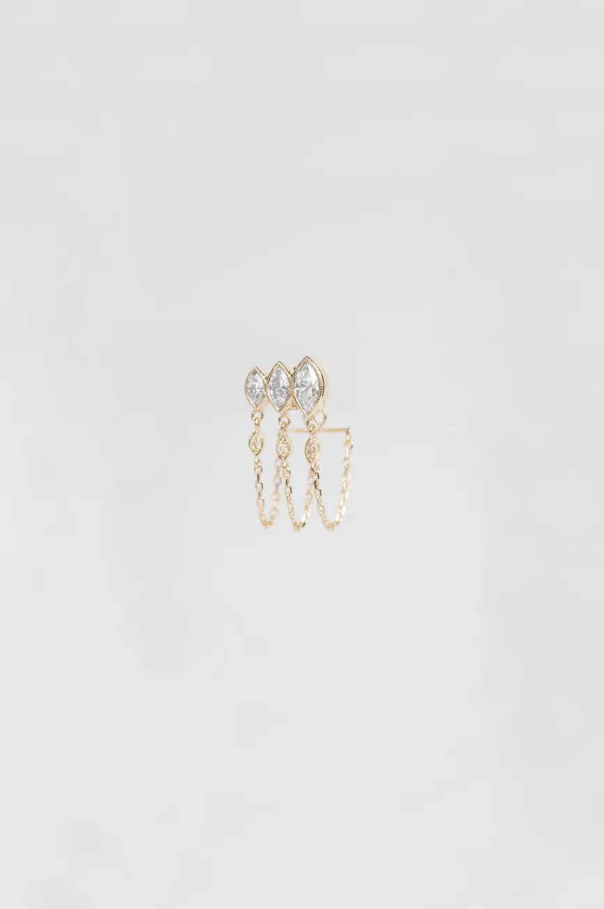 Gold single earring triple marquise diamond drops chain fringe Celine Daoust
