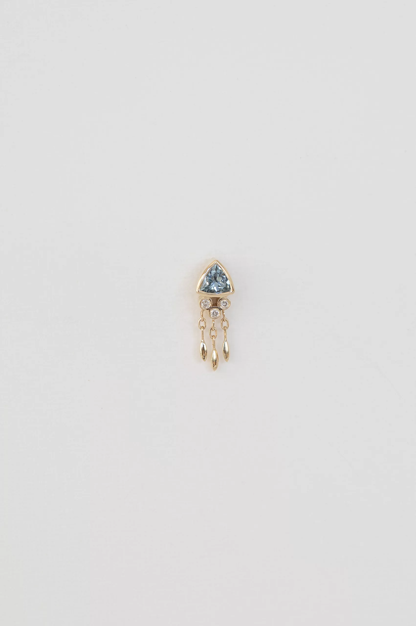 Yellow gold single stud earring triangle aquamarine diamond jellyfish drops Celine Daoust
