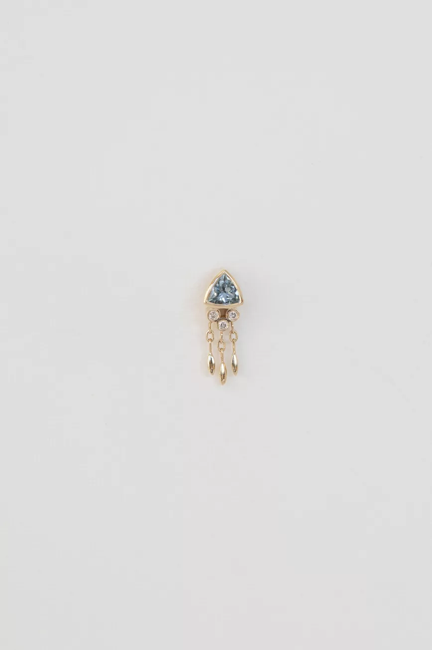 Yellow gold single stud earring triangle aquamarine diamond jellyfish drops Celine Daoust