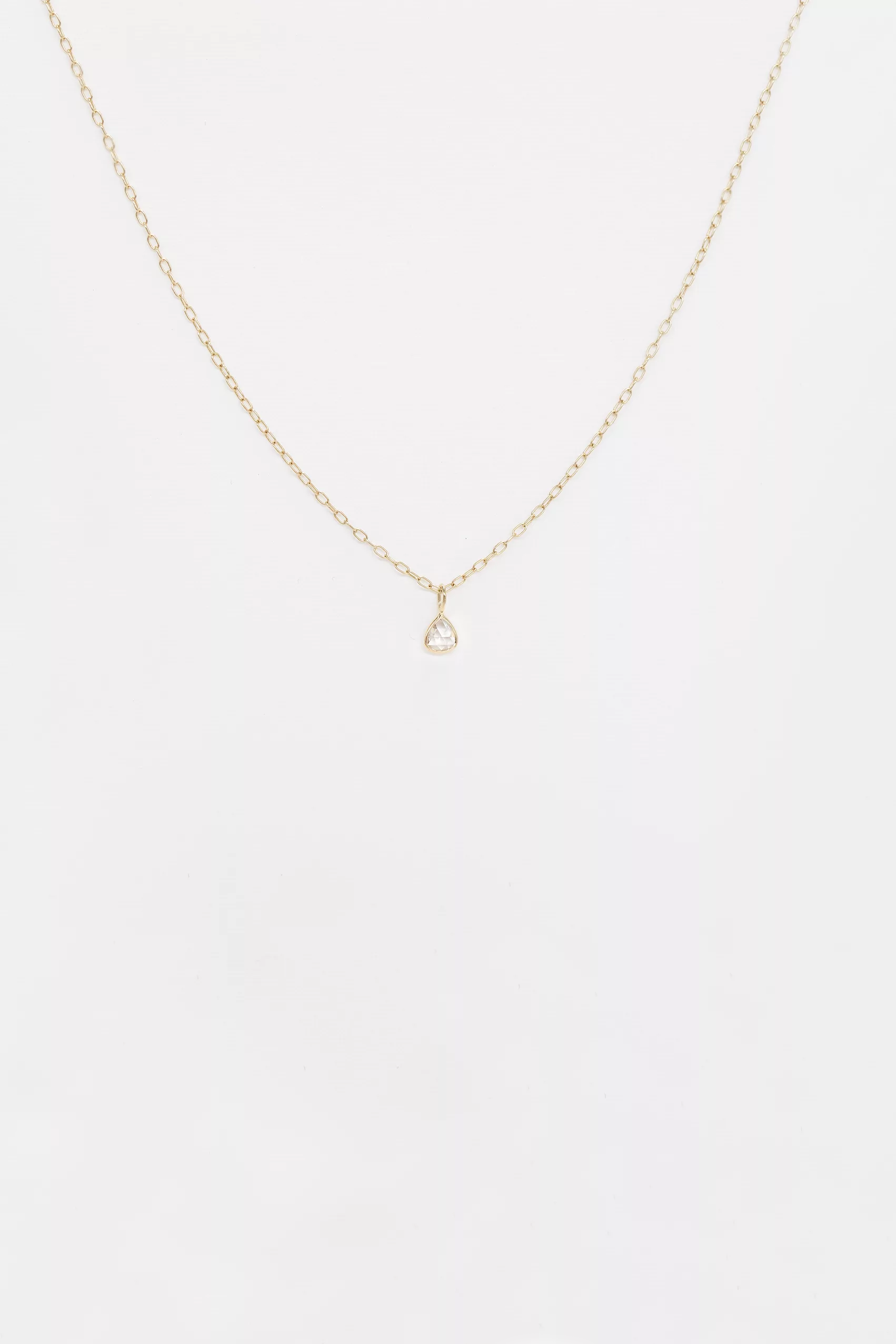 Gold necklace single rosecut diamond bezel pendant delicate chain Celine Daoust