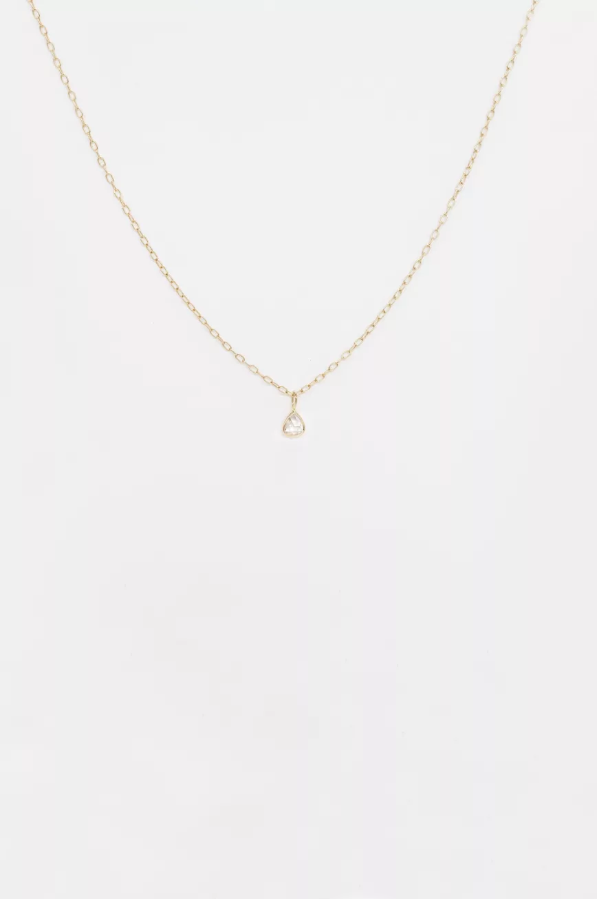 Gold necklace single rosecut diamond bezel pendant delicate chain Celine Daoust