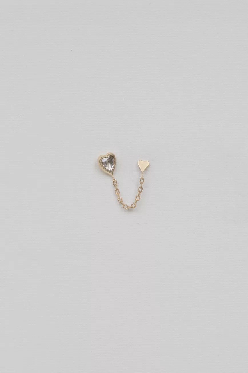 Gold chain earring champagne diamond heart solid gold heart charm Céline Daoust