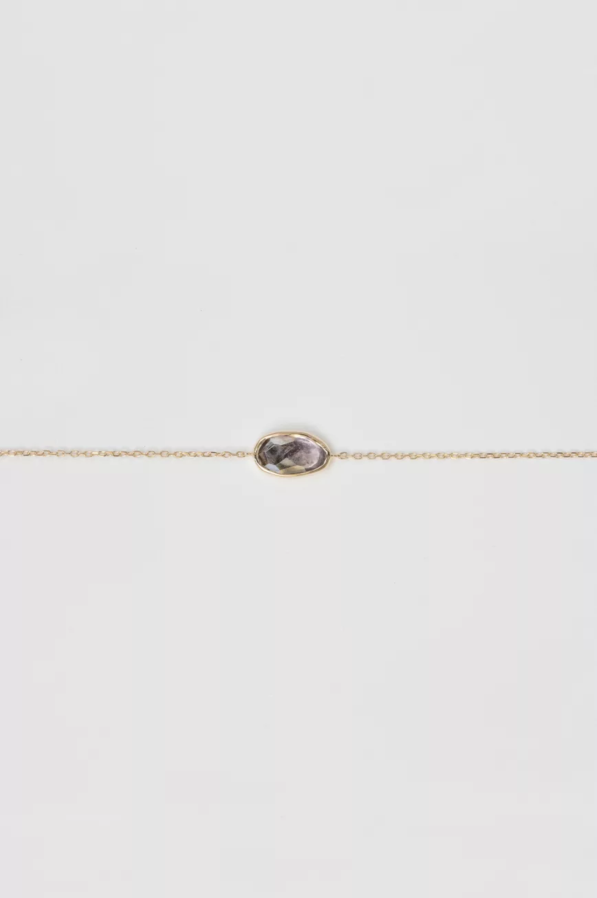 Gold chain bracelet single oval watermelon tourmaline bezel Céline Daoust