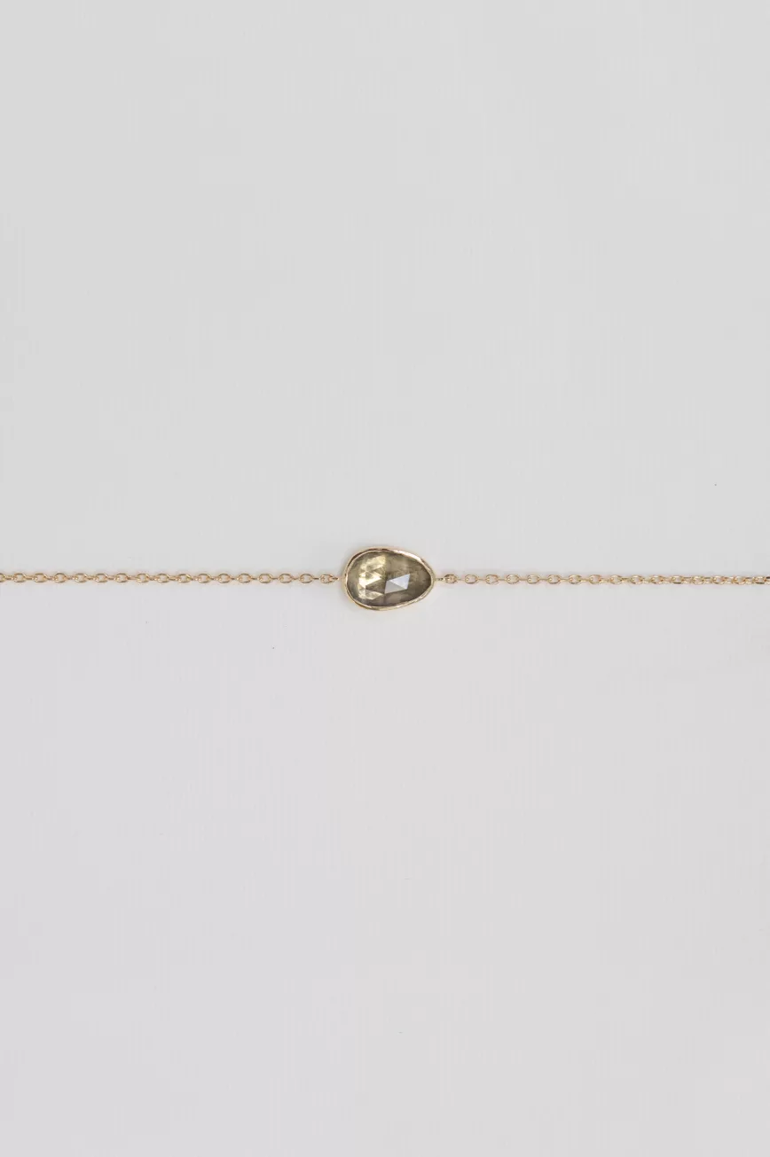 Yellow gold chain bracelet single freeform ocre tourmaline bezel station Celine Daoust
