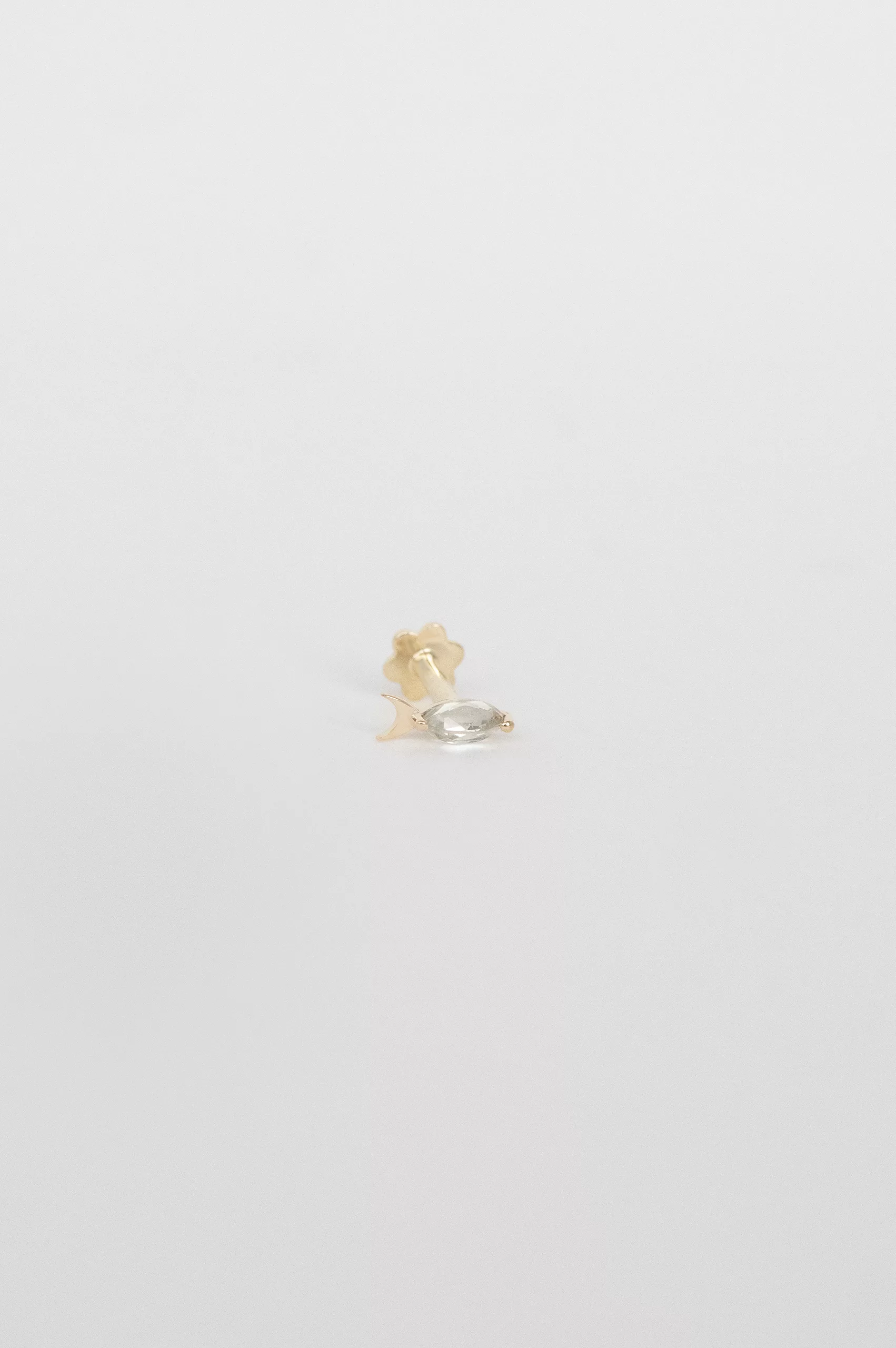 Yellow gold flat back piercing sculpted fish motif crystal tourmaline accent Celine Daoust