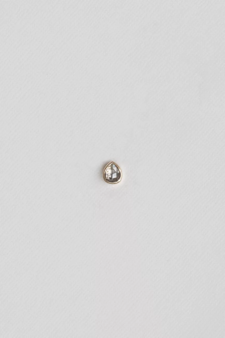 Yellow gold single stud earring freeform grey diamond slice bezel Celine Daoust